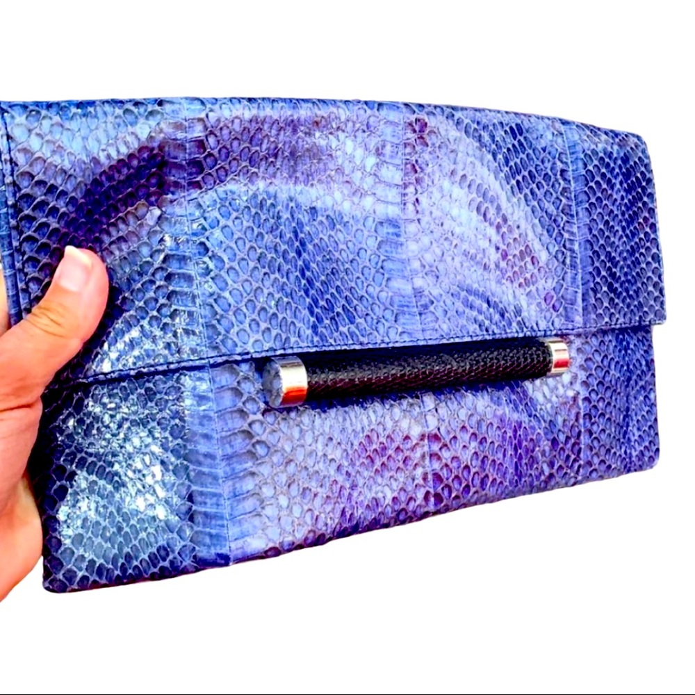 Pantera Cobra Snake & Lizard Leather Blue Clutch